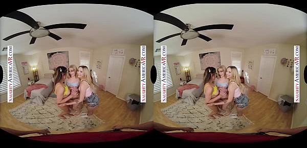  Naughty America - College girls Emma Starletto, Kylie Rocket, and Lily Larimar share a big hard cock in their dorm room